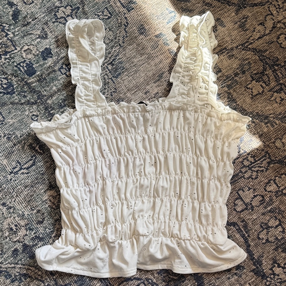 White Ruffled Smocked Eyelet Camisole